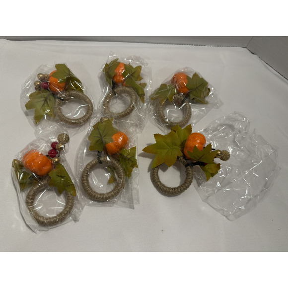 Pumpkin Napkin Rings for Thanksgiving, Fall, Nature, Set of 6, NEW - Picture 1 of 9